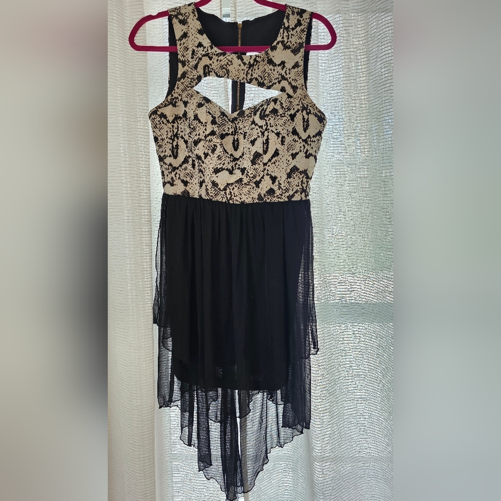 Snakeskin Pattern Black and Beige High Low Dress - Size 7 (Juniors)